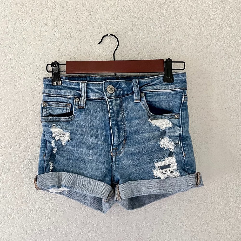 Blue Distressed Women's American Eagle Denim Shorts, Size 2 - Picture 1 of 4